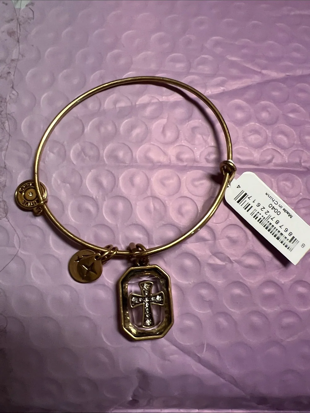Alex and Ani Gold Cross Charm Bangle with Star Disc